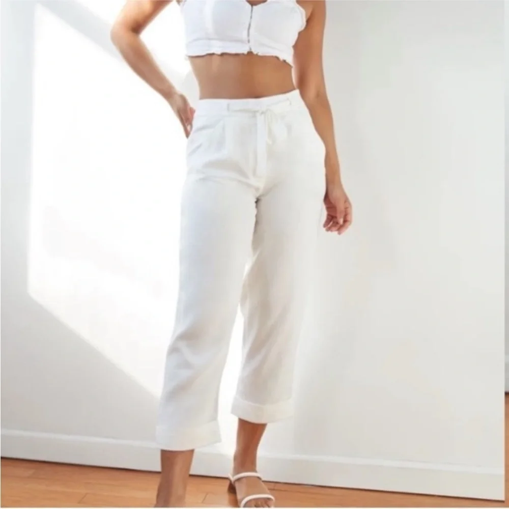 New! Wilfred Linen White Sz 12 Allant Pant Cuffed Crop